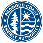 Redwood Coast Energy Authority Logo- a blue circle with the words Redwood Coast