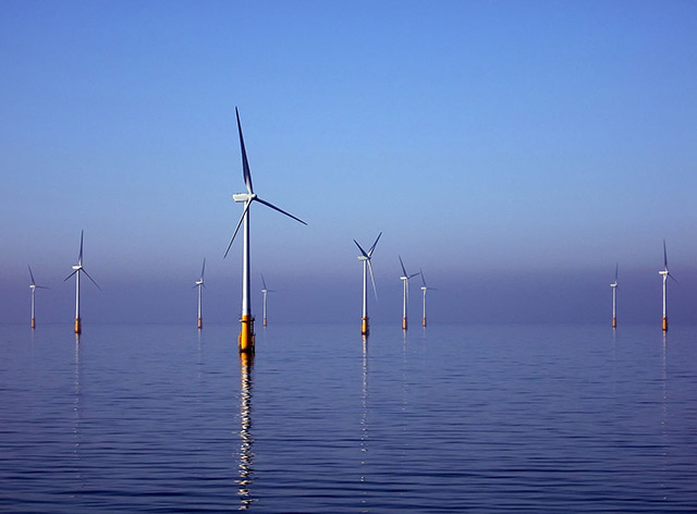 Turbines in the Barrow Offshore Wind project off Walney Island in the Irish Sea.