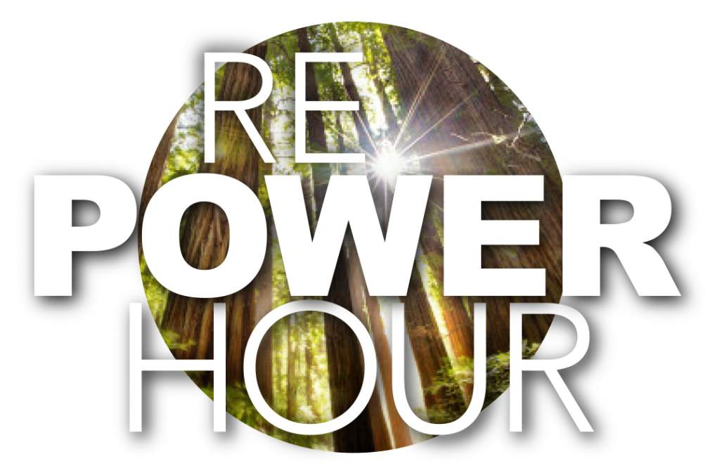 RePower Hour in bold text in front of redwood trees