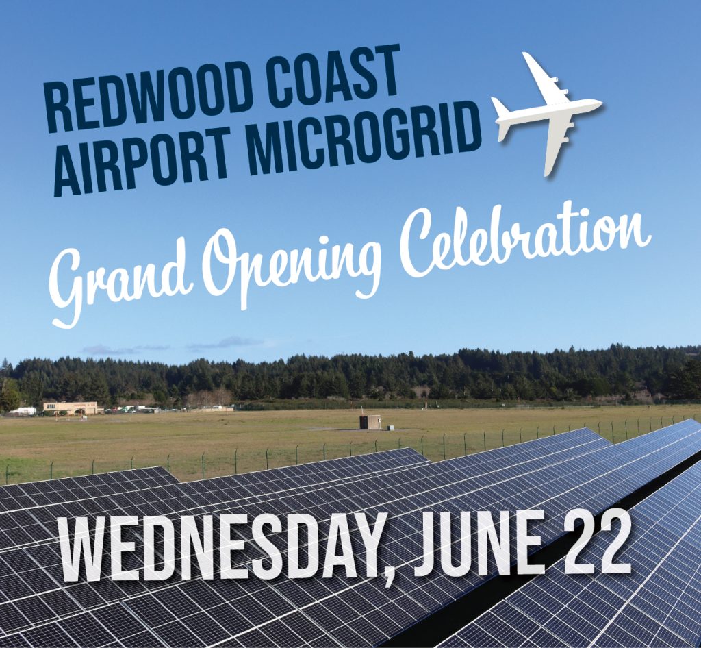 Grand opening invitation for RCEA's Redwood Coast Airport Microgrid