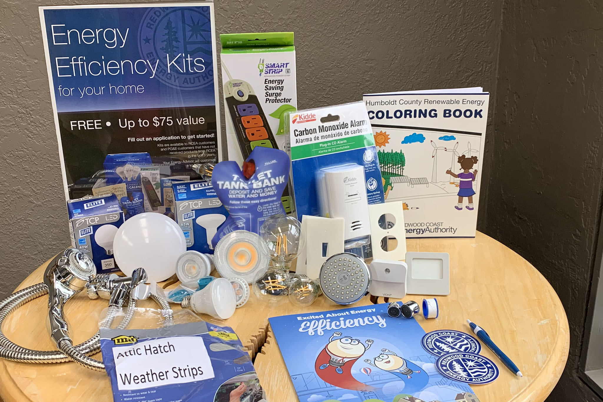 various items in a residential energy efficiency kit
