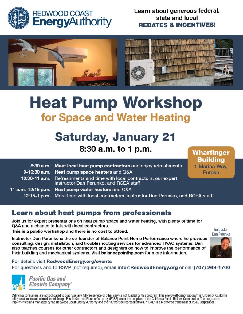 flyer for RCEA's heat pump workshop on Saturday, Jan. 21