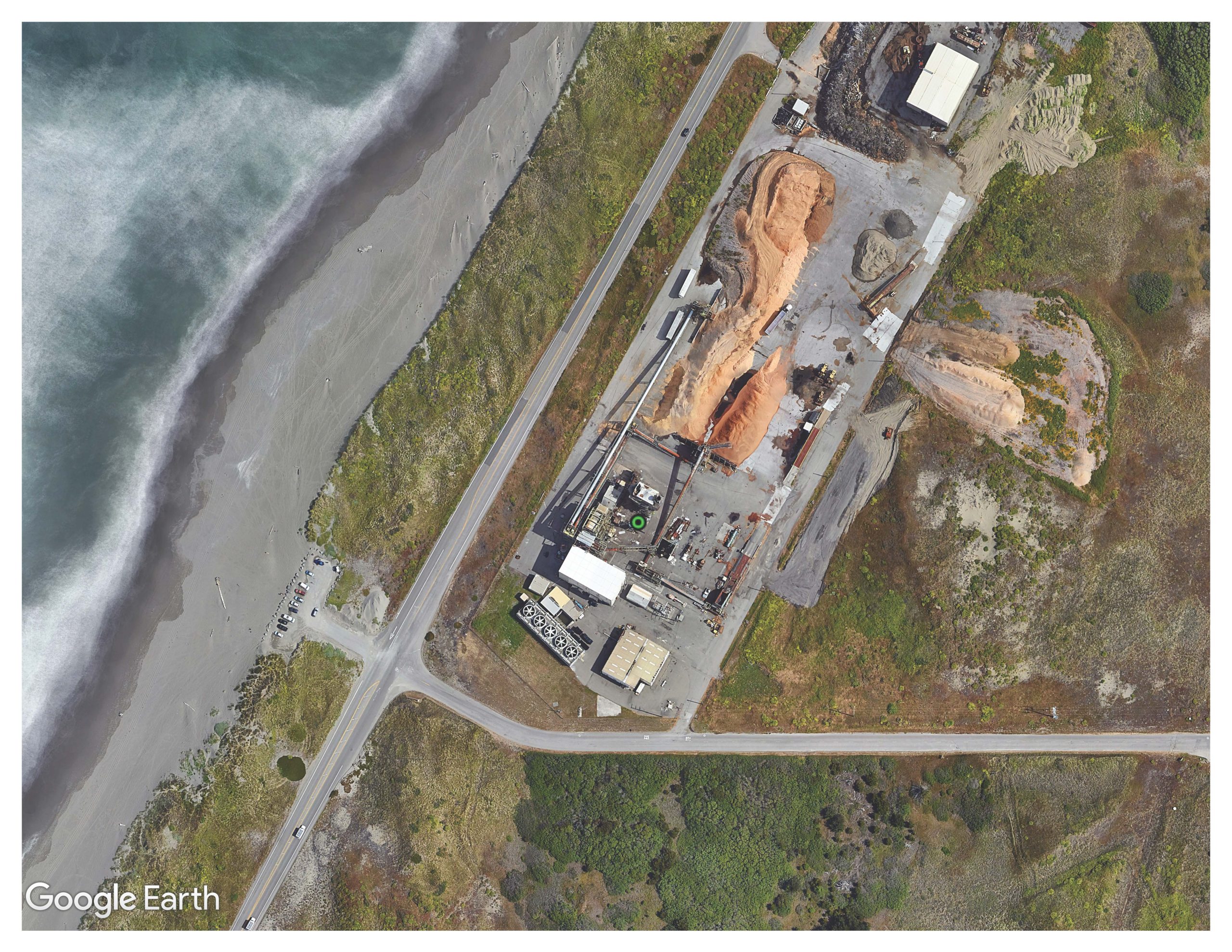 Aerial photo of Fairhaven Battery Storage project, next to the ocean.