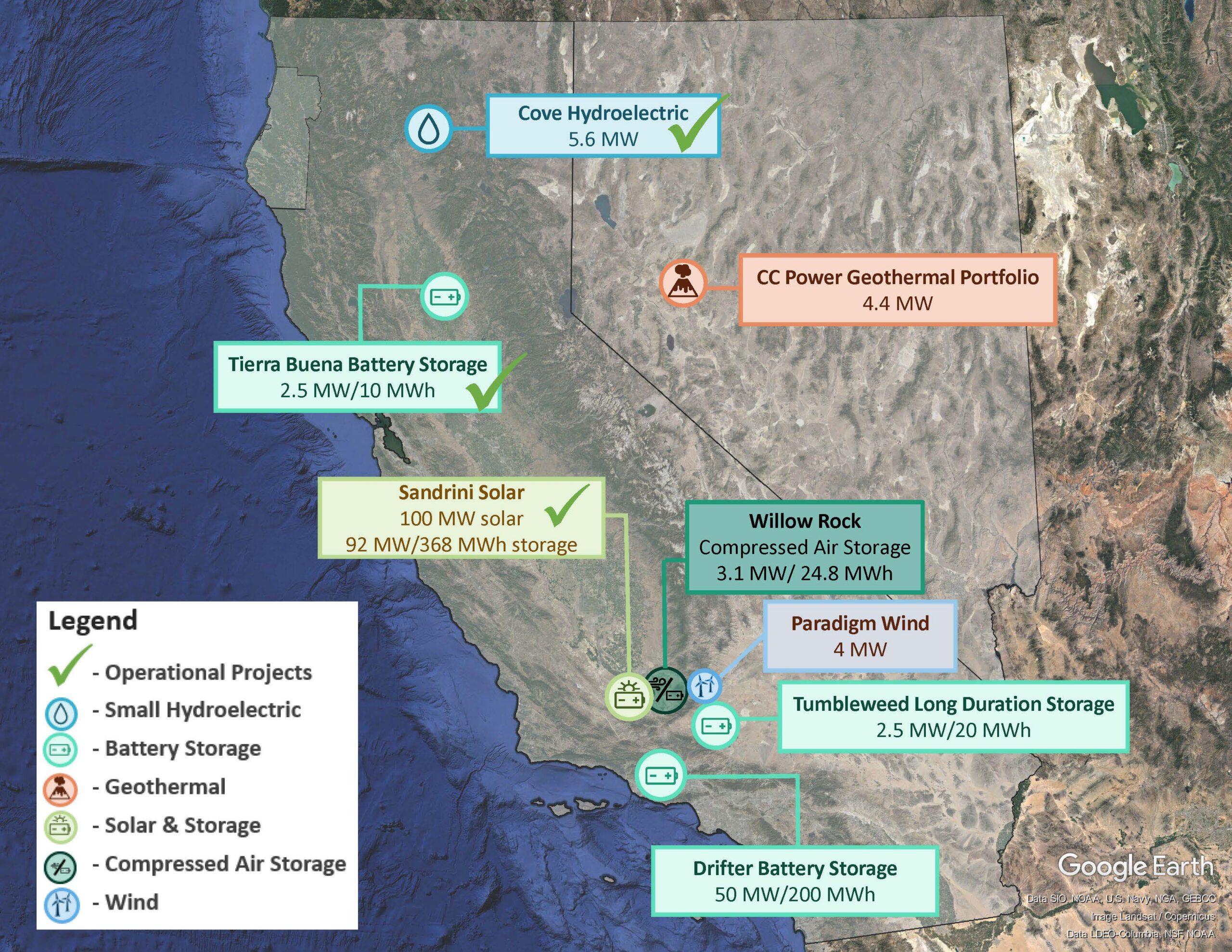 Map of California showing the locations of RCEA's power sources.